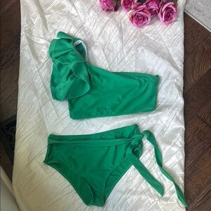 Green One-Shoulder Swimsuit Set SHEIN Size L